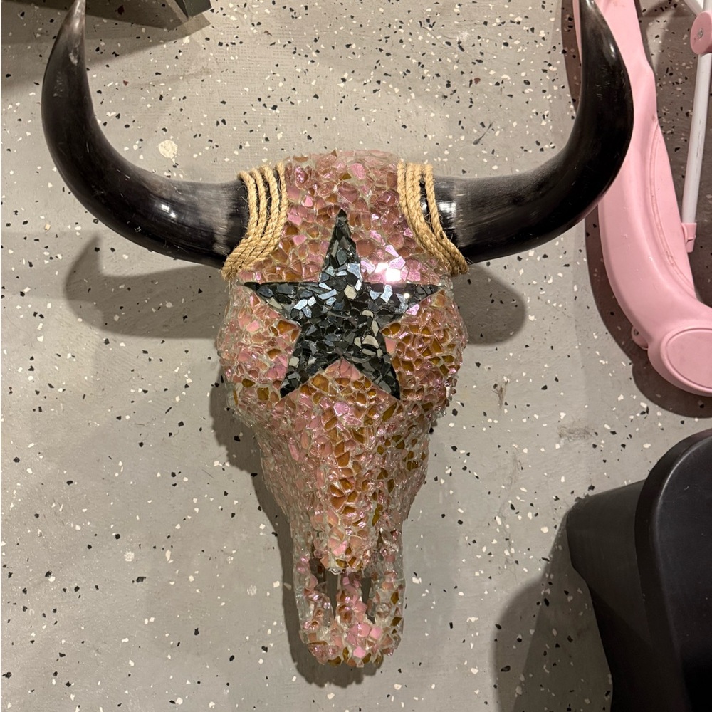 Mosaic Bull Skull Wall Decor with Star